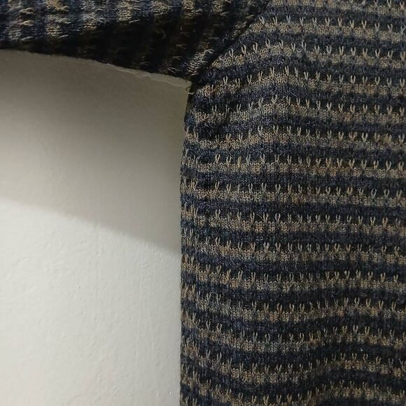 Peruvian connection mens medium 100% baby alpaca brown gray stripe sweater - Picture 2 of 8